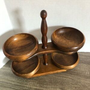 Vtg MCM Solid Wood Serving Bowl Set
